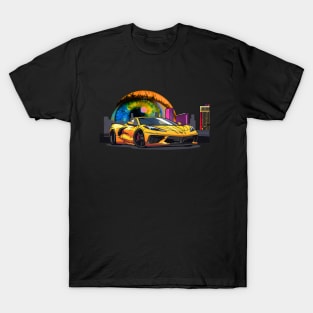 C8 Corvette Las Vegas Skyline Supercar Racecar Muscle Car Sportscar Las Vegas Sphere Corvette C8 T-Shirt